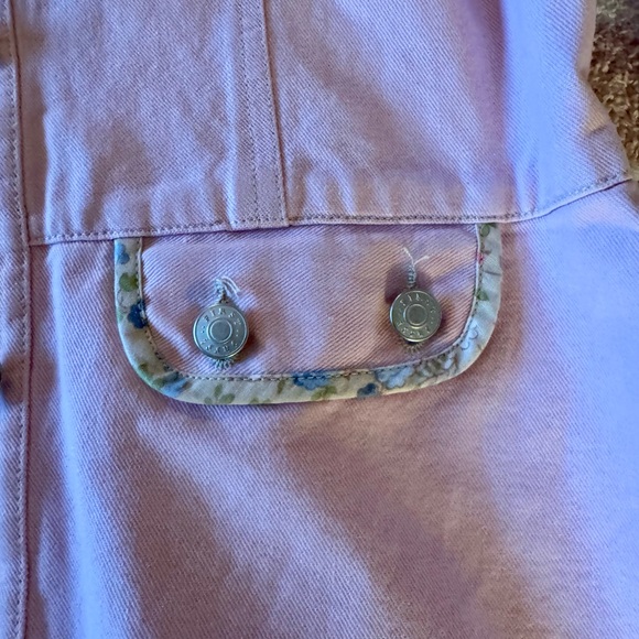 Liz Claiborne pink  Denim Jacket  floral trim Women's Large Ex. Cond - Picture 14 of 14
